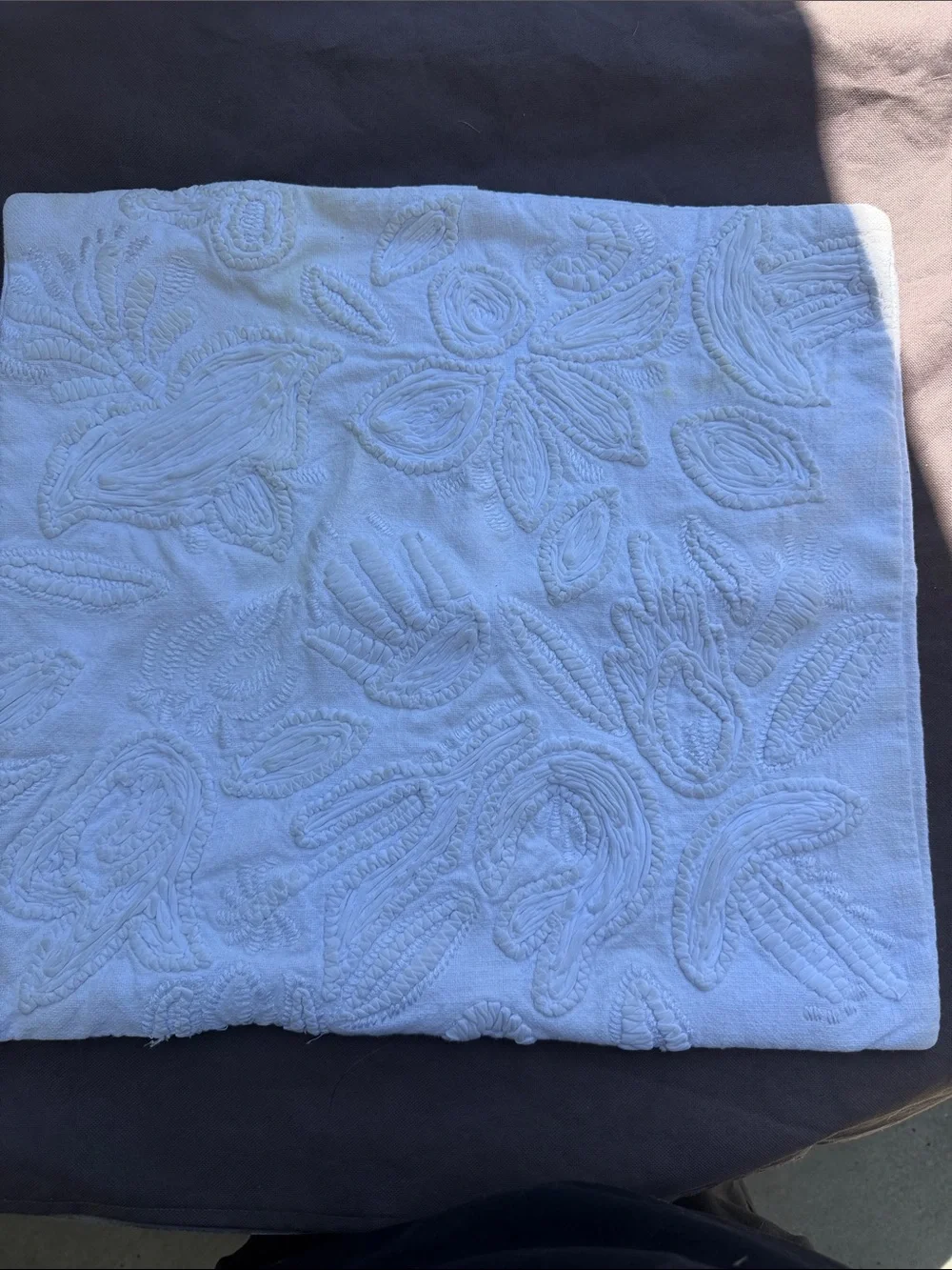Anthropologie White Textured Floral Pillow Sham